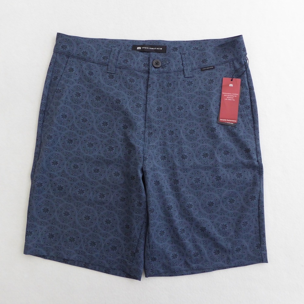Travis Mathew Mens Beyond the Limits Golf Shorts Size 30 Navy Geometric Pattern